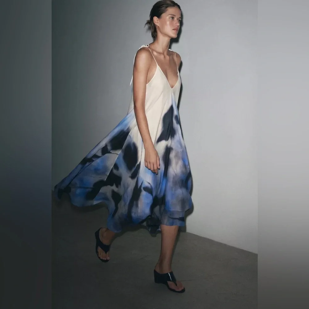 NET ZARA 100% RAMIE PRINT DRESS ZW COLLECTION - Picture 4 of 15